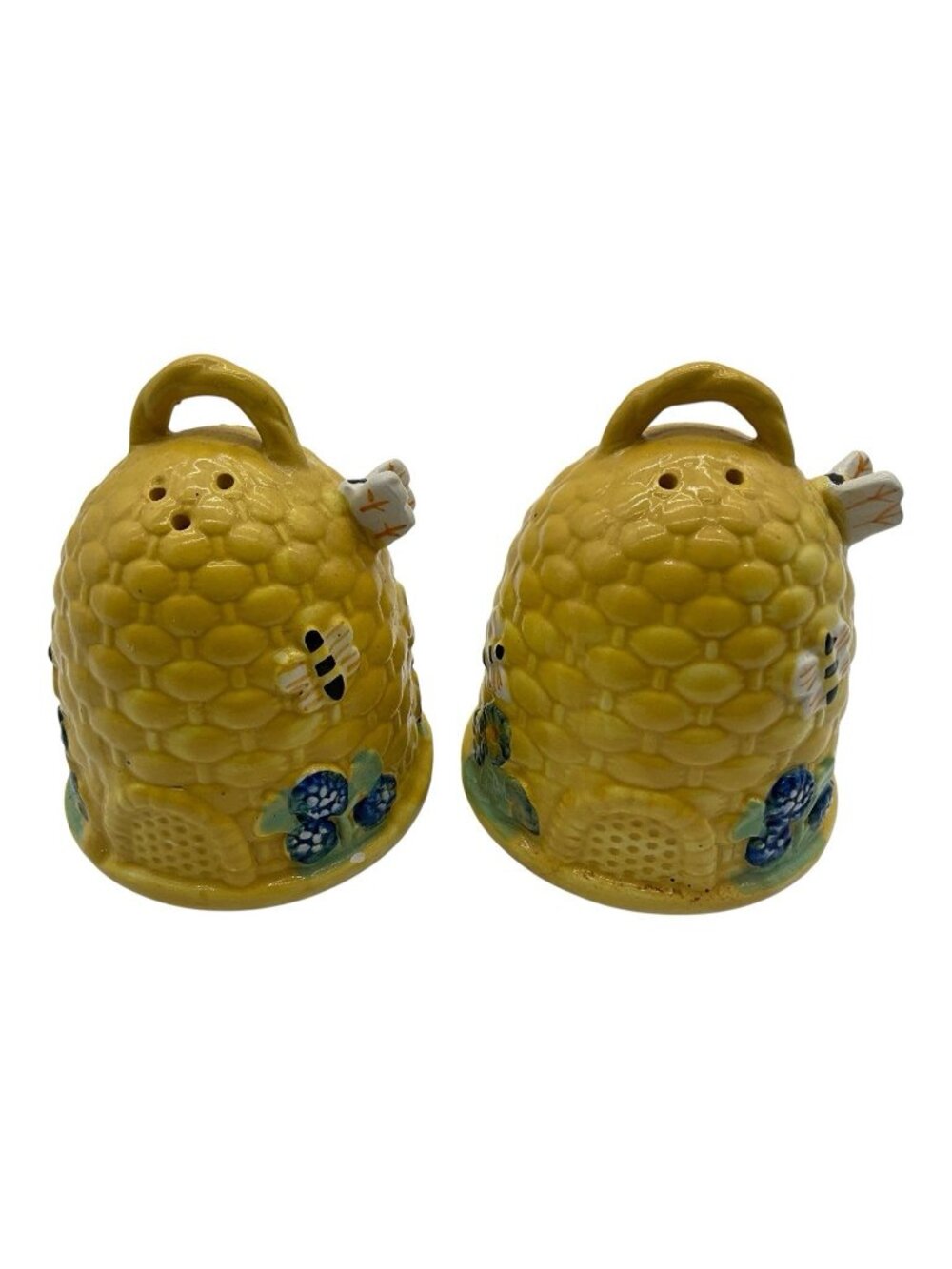 KATE WILLIAMS Global Design Yellow Basketweave Beehive Salt and Pepper Shakers